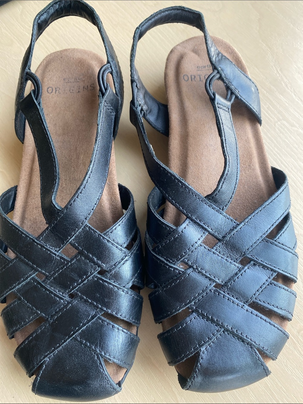 Earth Origins Women’s Black Strappy Caged Sandals 6M Comfy Fall Office Academia